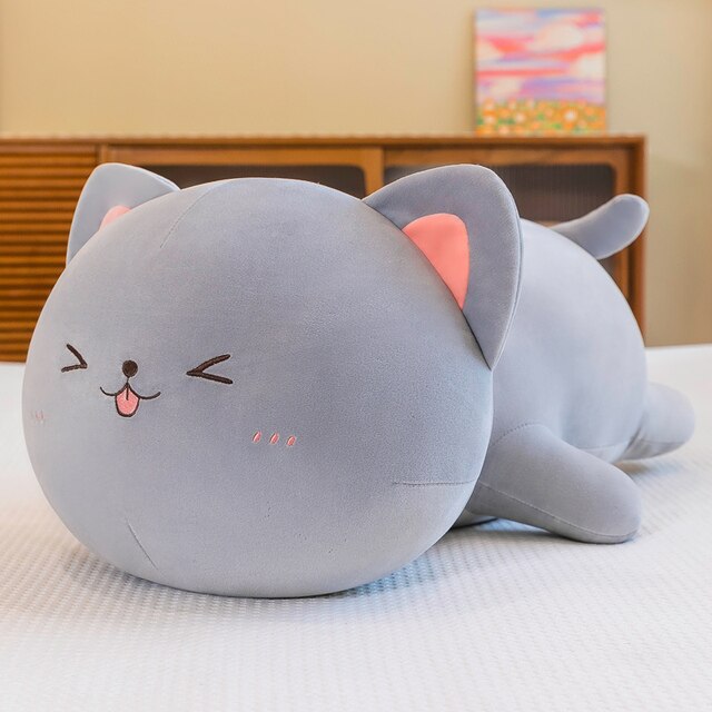 Grey Close Eyes Super Squishy Kawaii Cat Plush