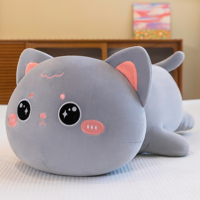 Grey Open Eyes Super Squishy Kawaii Cat Plush