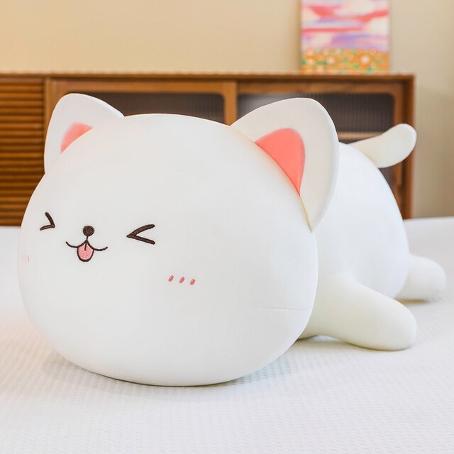 White Close Eyes Super Squishy Kawaii Cat Plush