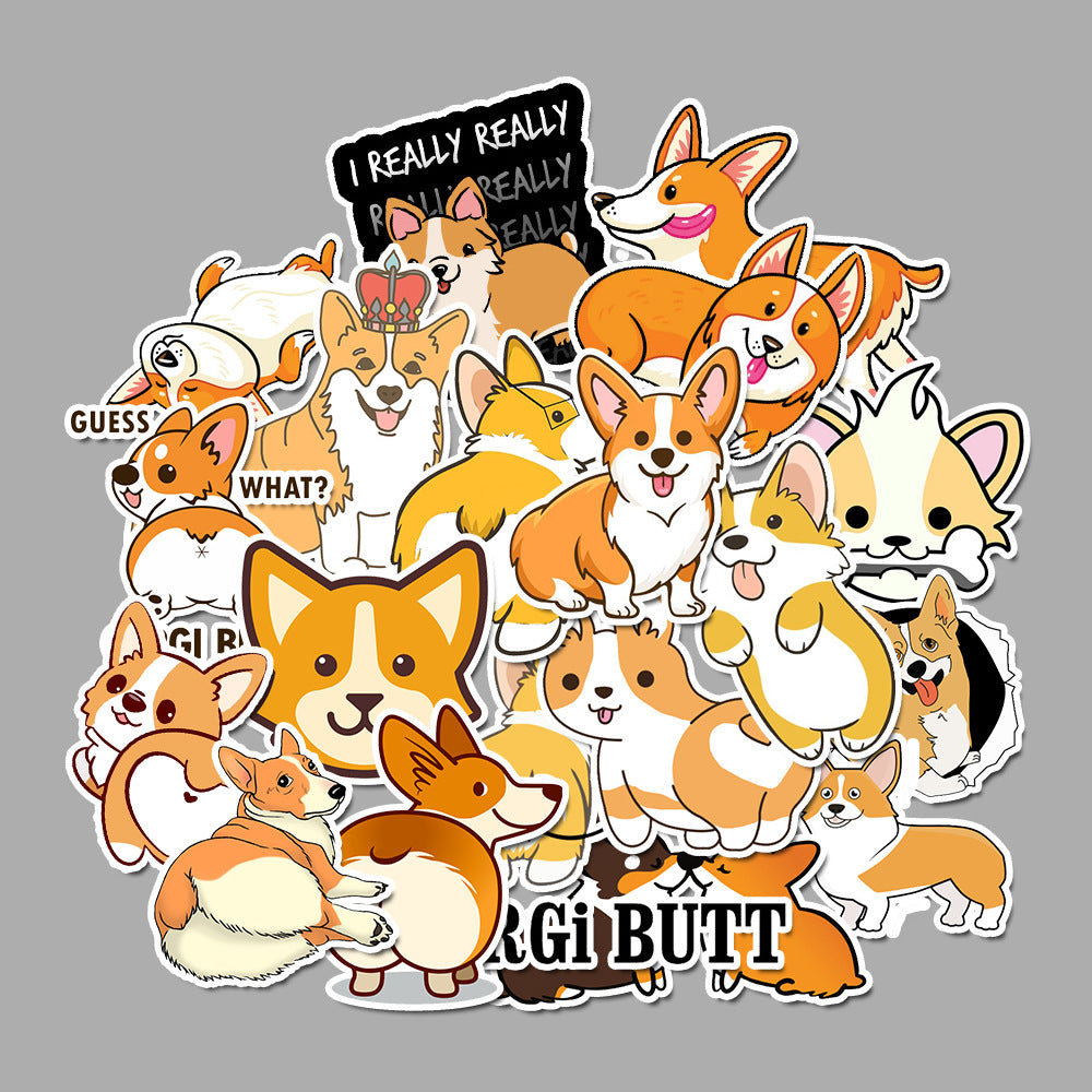 50 Pieces Per Pack Waterproof Kawaii Corgi Stickers