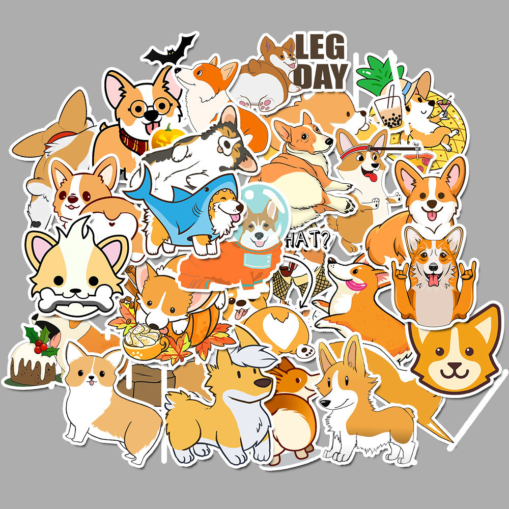 50 Pieces Per Pack Waterproof Kawaii Corgi Stickers