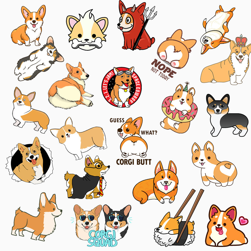 50 Pieces Per Pack Waterproof Kawaii Corgi Stickers