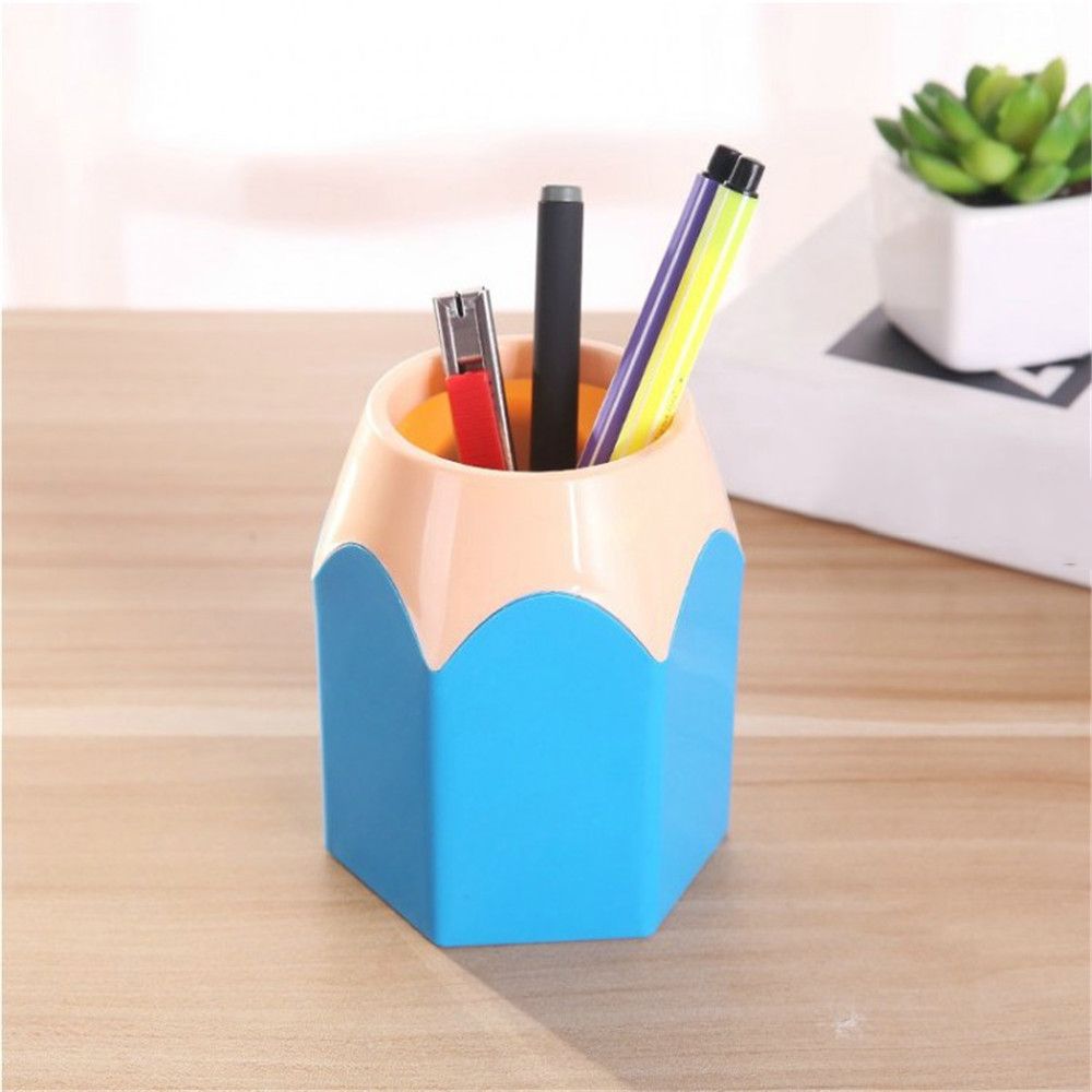 Creative Pencil Shaped Kawaii Pen Holder - Blue, United States