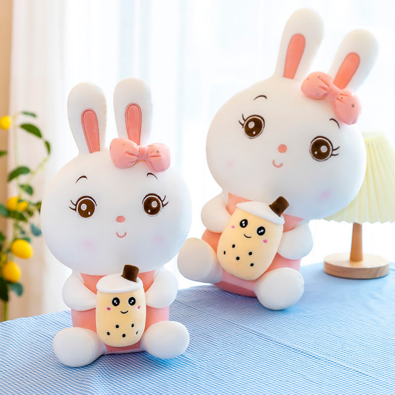 cute Bunny Holding Boba Plush