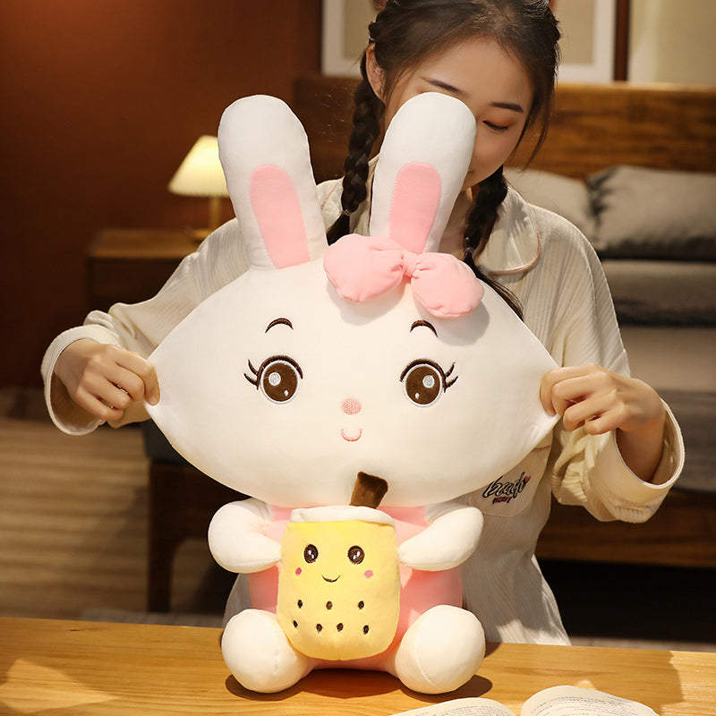 cute Bunny Holding Boba Plush