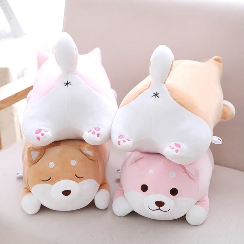 font and back view of cute fat shiba inu plush toy