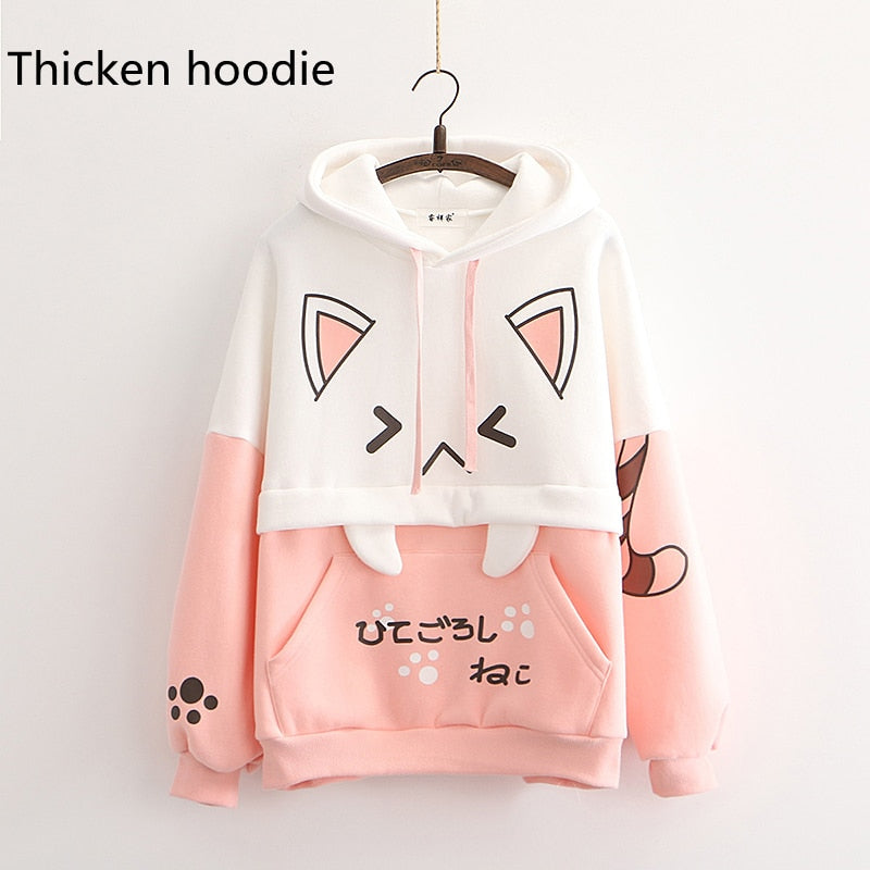 Harajuku Kawaii Cat Women Hoodies - Pink Hoodie, One Size