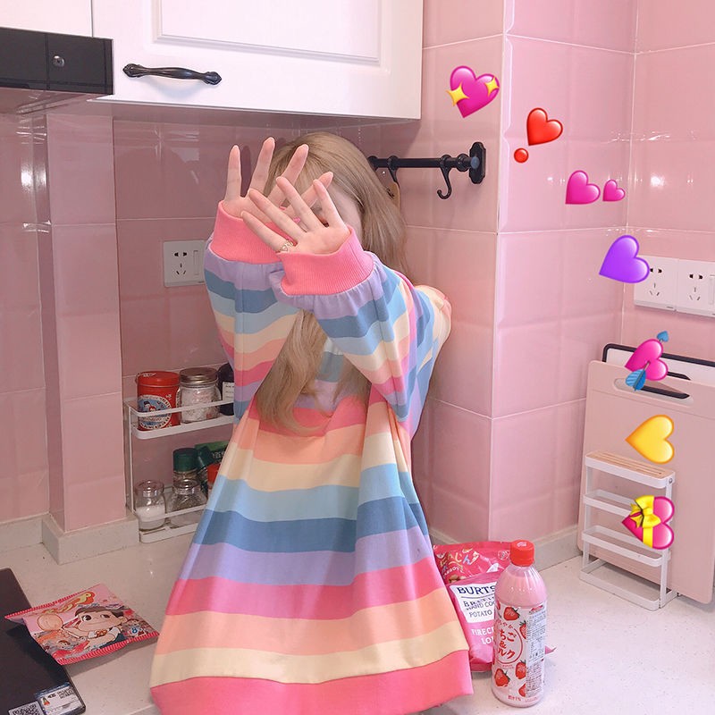 Harajuku Style Kpop Striped Loose Sweatshirt