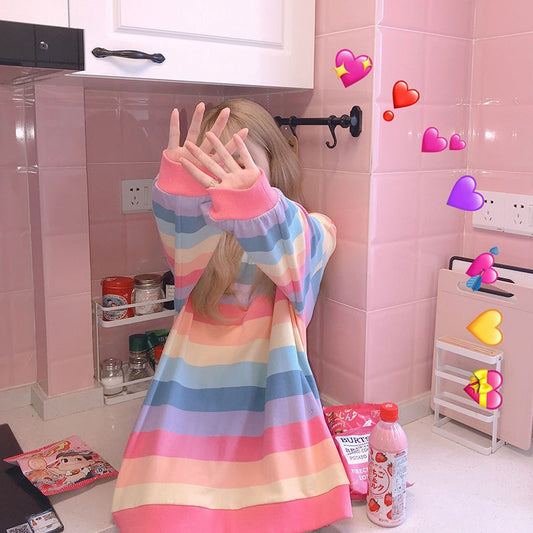 Harajuku Style Kpop Striped Loose Sweatshirt Harajuku Style Kpop Striped Loose Sweatshirt