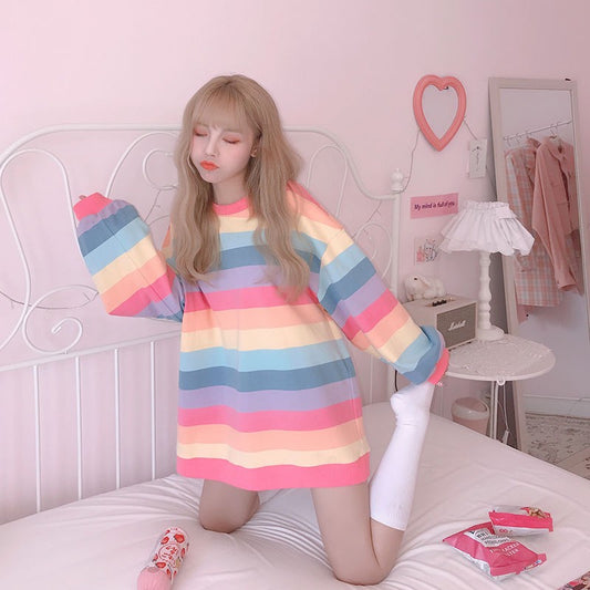 Harajuku Style Kpop Striped Loose Sweatshirt Harajuku Style Kpop Striped Loose Sweatshirt