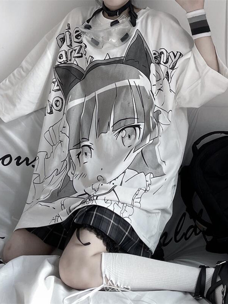 Japanese Fashion Women's Oversized Summer Top Short Sleeve