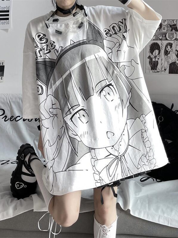 Japanese Fashion Women's Oversized Summer Top Short Sleeve