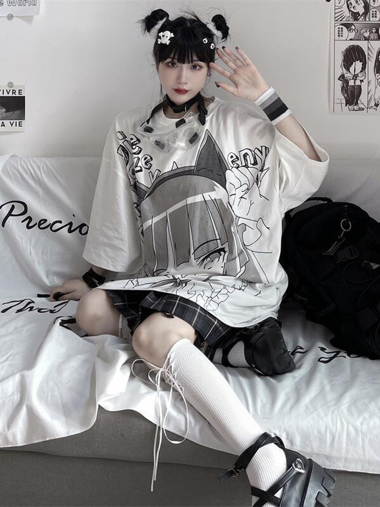 Japanese Fashion Women's Oversized Summer Top Short Sleeve