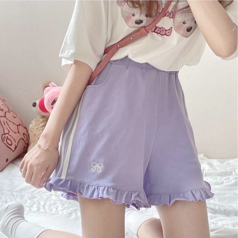 Purple Kawaii Bowknot Style Shorts Close Up