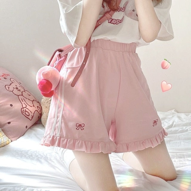 Pink Kawaii Bowknot Style Shorts Close Up