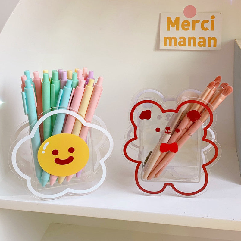 Kawaii Cartoon Transparent Pen Holder Desktop Organizer