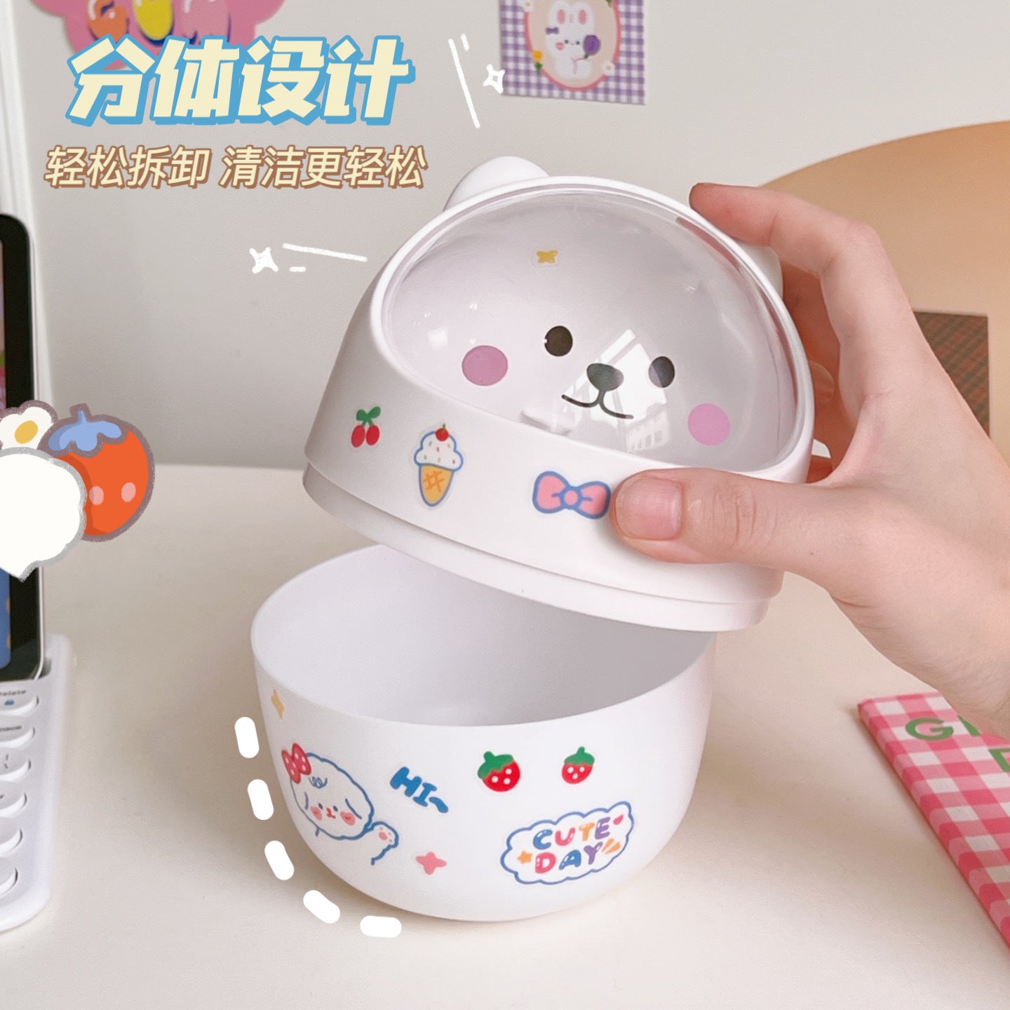 Kawaii Cute Bear Mini Desktop Trash Can Organizer