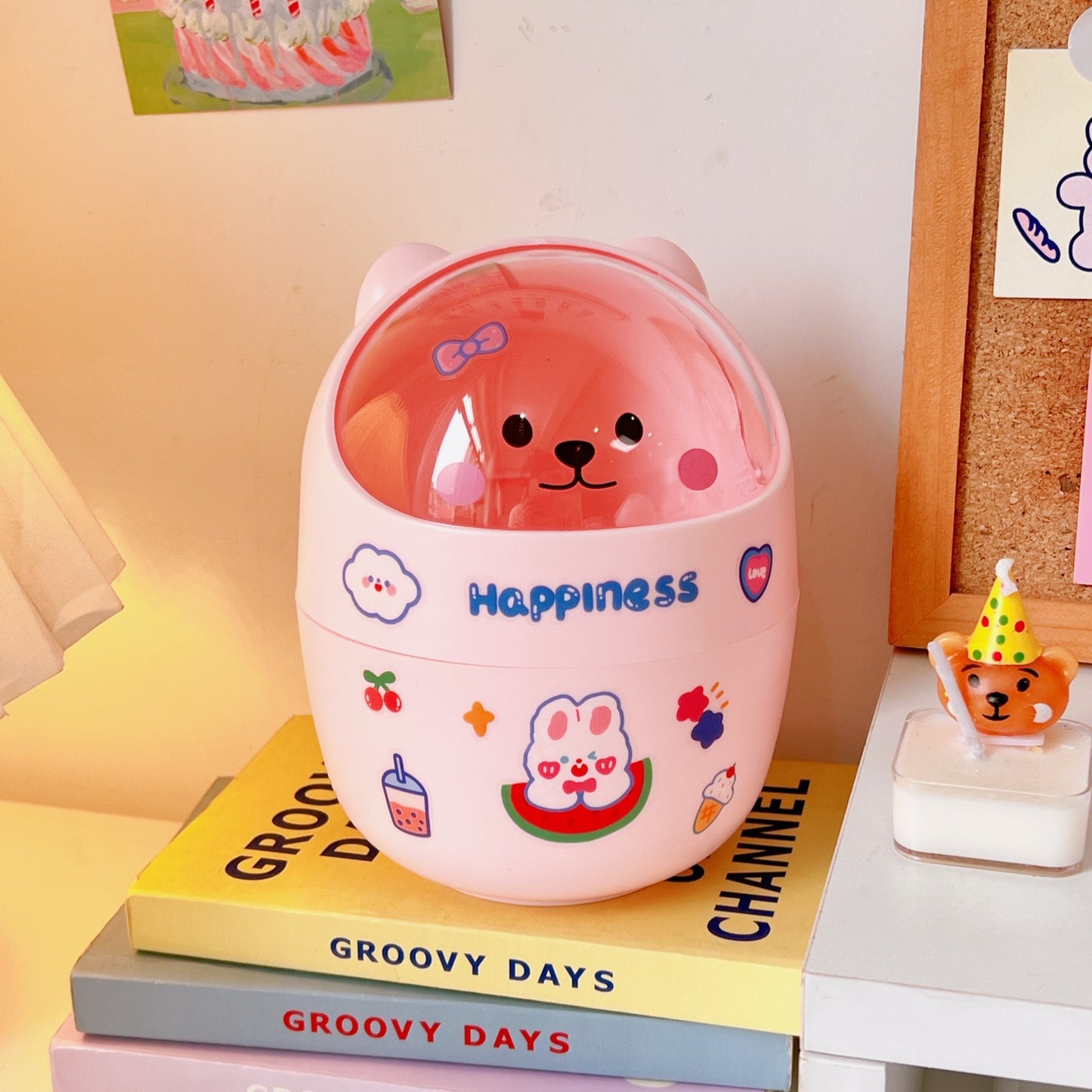 Kawaii Cute Bear Mini Desktop Trash Can Organizer - F