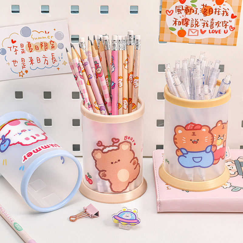 Kawaii Cute Cartoon Transparent Acrylic Pen Holder Desktop Organizer