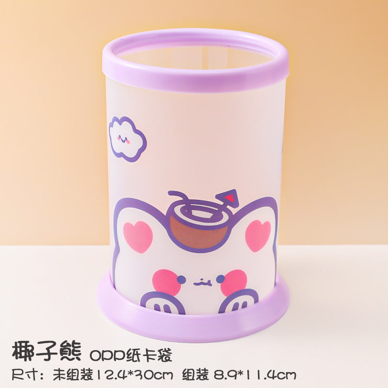Kawaii Cute Cartoon Transparent Acrylic Pen Holder Desktop Organizer - Coconut Bear