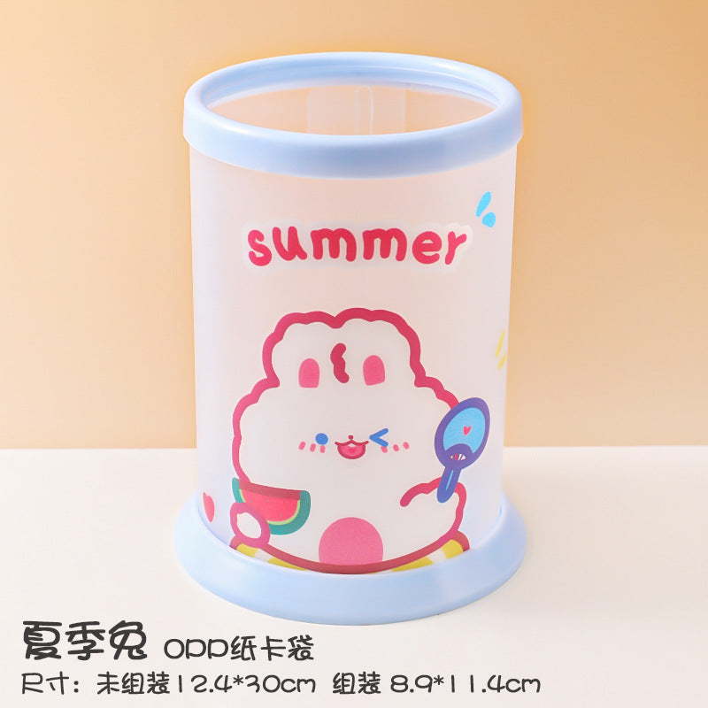 Kawaii Cute Cartoon Transparent Acrylic Pen Holder Desktop Organizer - Summer Rabbit