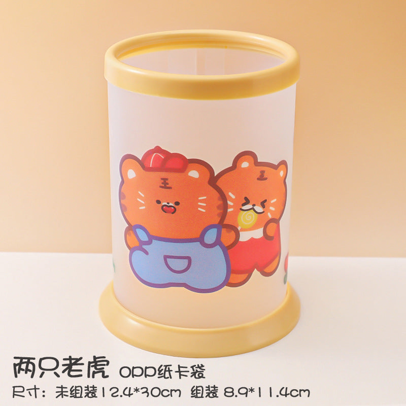 Kawaii Cute Cartoon Transparent Acrylic Pen Holder Desktop Organizer - Two Tigers