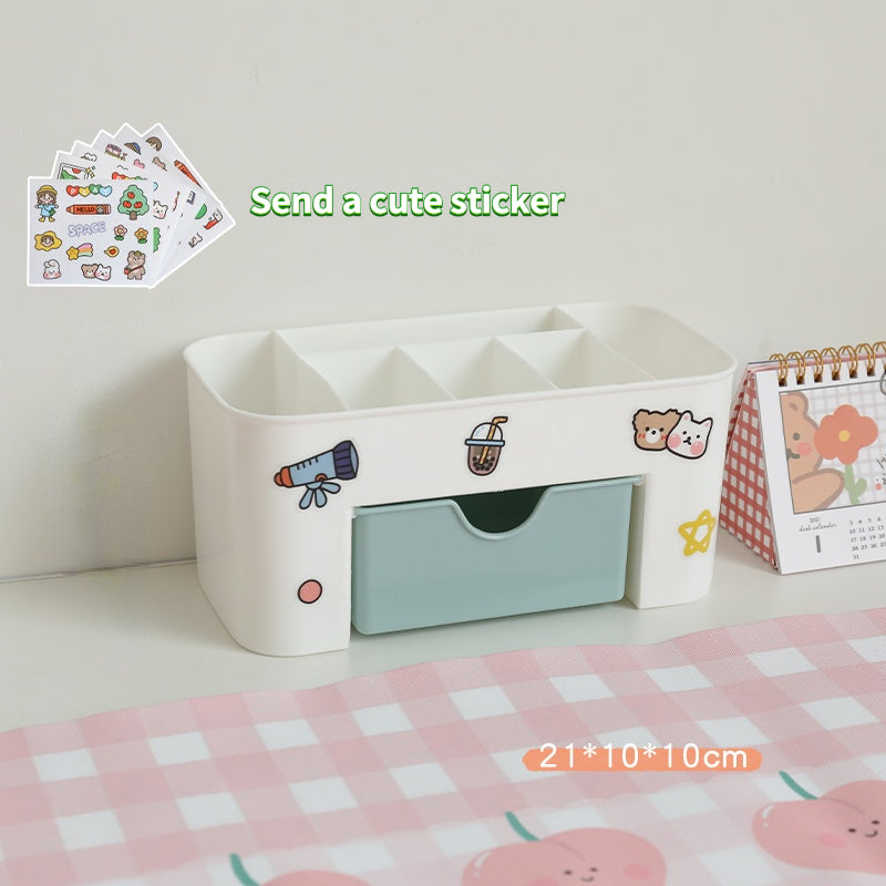 Kawaii Desktop Drawer Type Organizer - Blue with Sticker