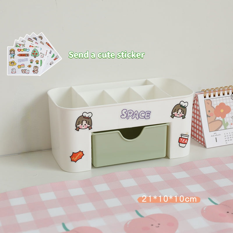 Kawaii Desktop Drawer Type Organizer - Green With Sticker