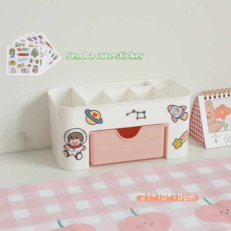 Kawaii Desktop Drawer Type Organizer - Pink With Sticker