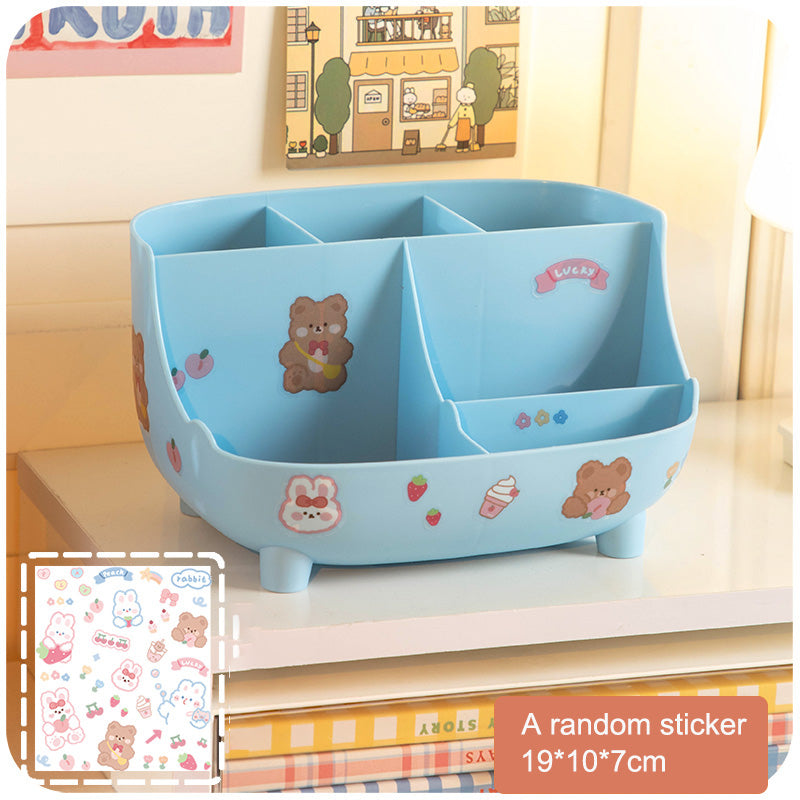 Kawaii File Tray Desk Organizer - Blue Pen Holder