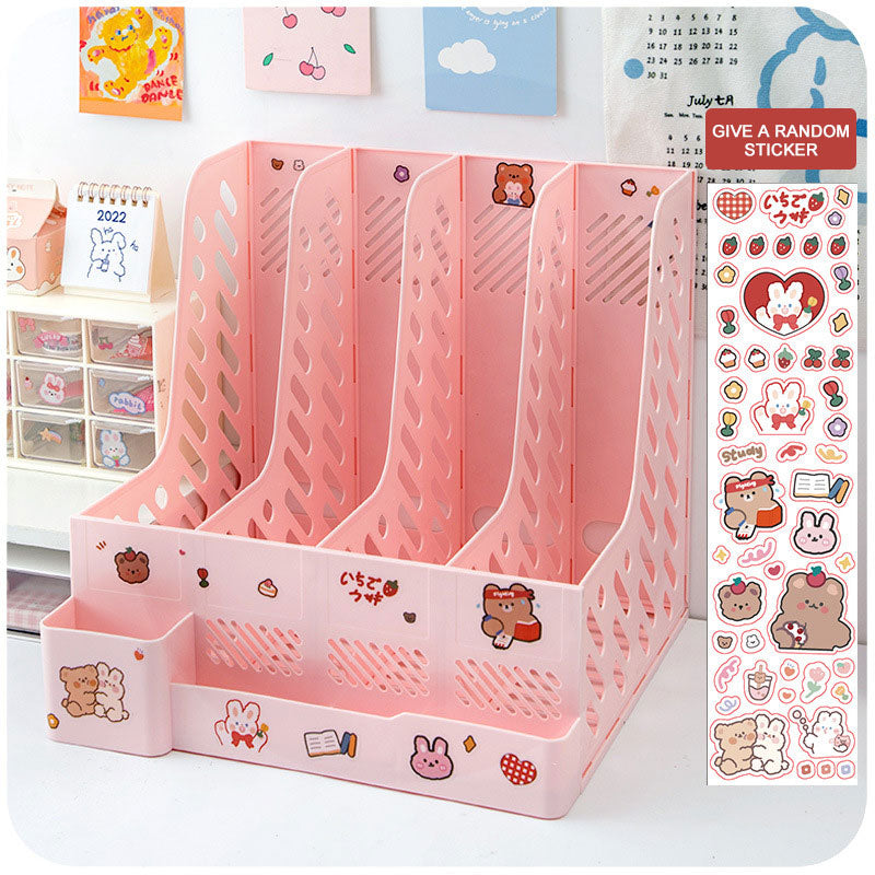 Kawaii File Tray Desk Organizer - Pink Book shelf