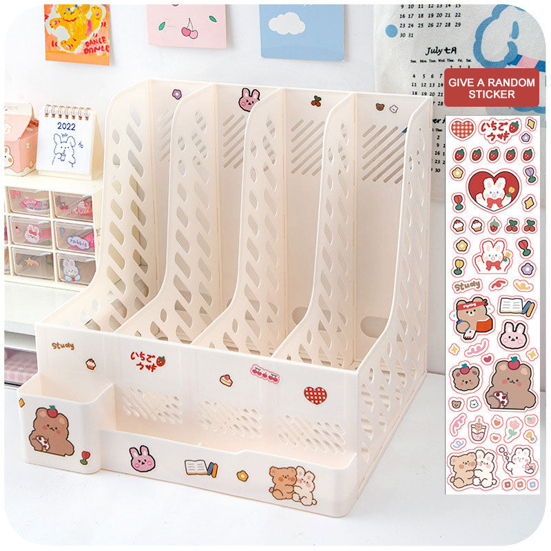 Kawaii File Tray Desk Organizer - White Book shelf