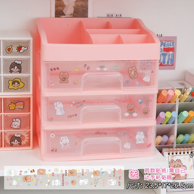 Kawaii Heart Design Desk Storage Rack Storage - Pink Three Layers