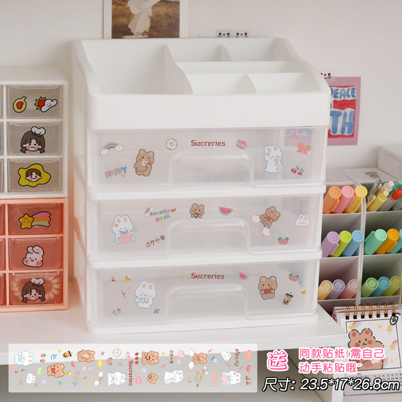 Kawaii Heart Design Desk Storage Rack Storage - White Three layers