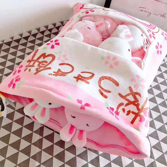 Kawaii Pink Pillow of Mini Bunny Plushies Kawaii Pink Pillow of Mini Bunny Plushies
