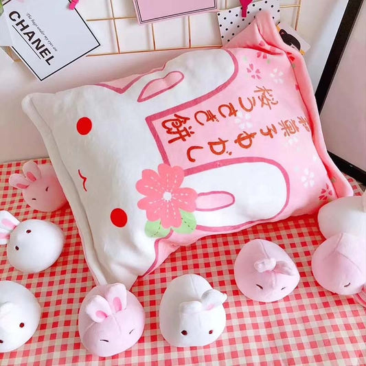 Kawaii Pink Pillow of Mini Bunny Plushies Kawaii Pink Pillow of Mini Bunny Plushies
