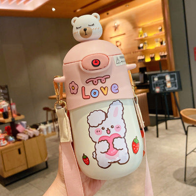 Kawaii Thermos - 500ml(16.9oz), Pink With Sticker