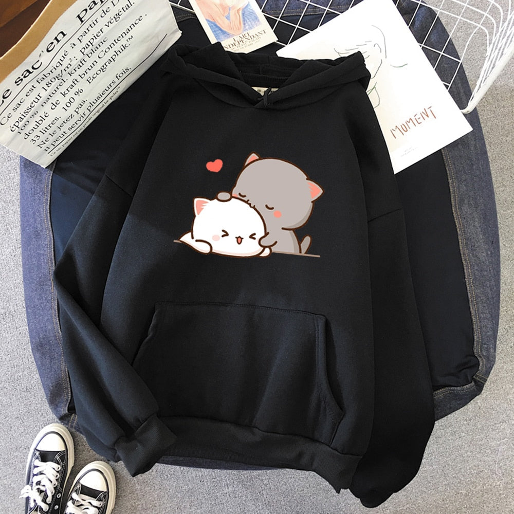 Mochi Mochi Peach Cat Hoodie - Black, XL
