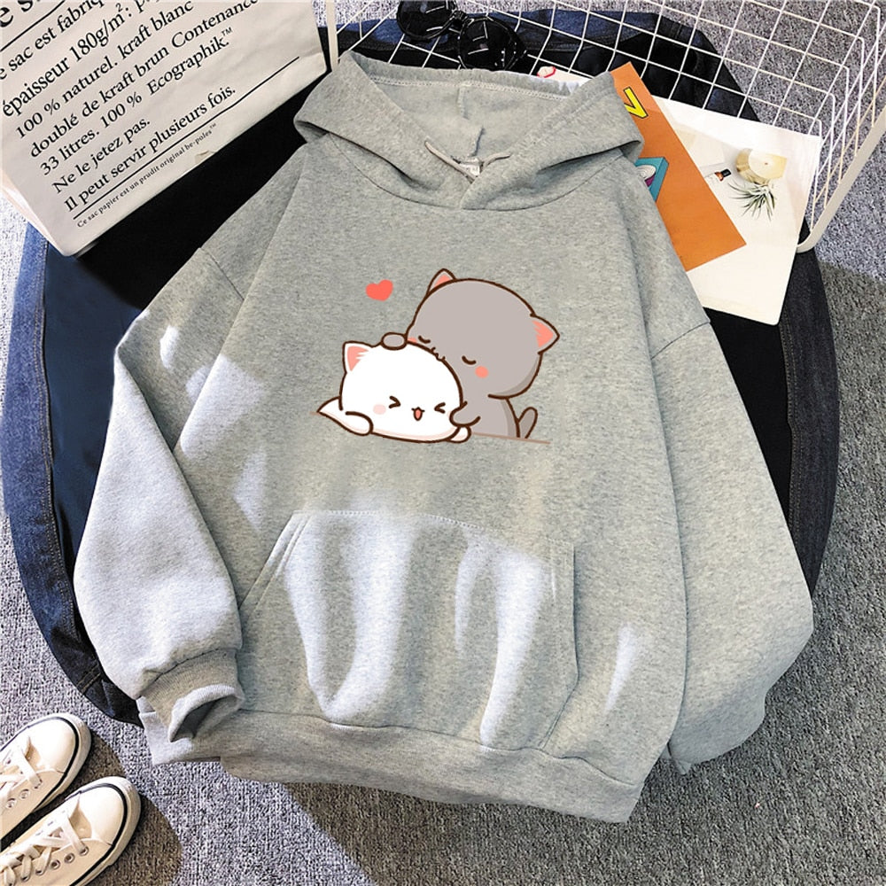 Mochi Mochi Peach Cat Hoodie - Gray, XXL