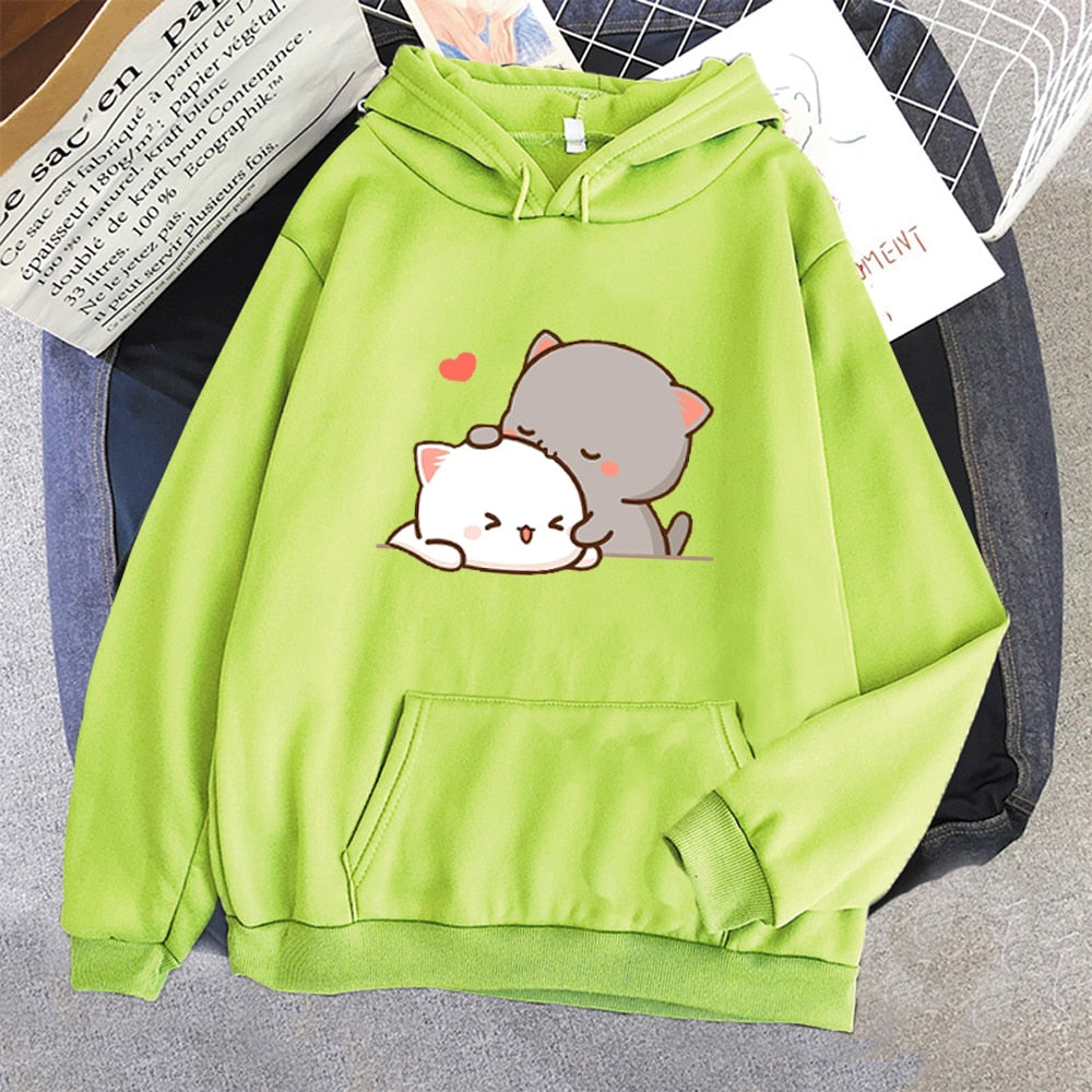 Mochi Mochi Peach Cat Hoodie - light green, XXXL