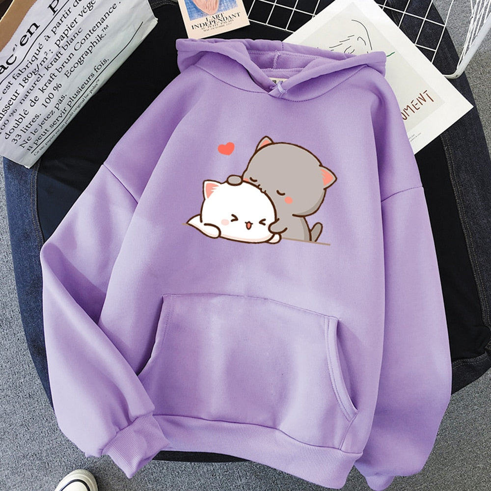 Mochi Mochi Peach Cat Hoodie - Light Purple, XXXL