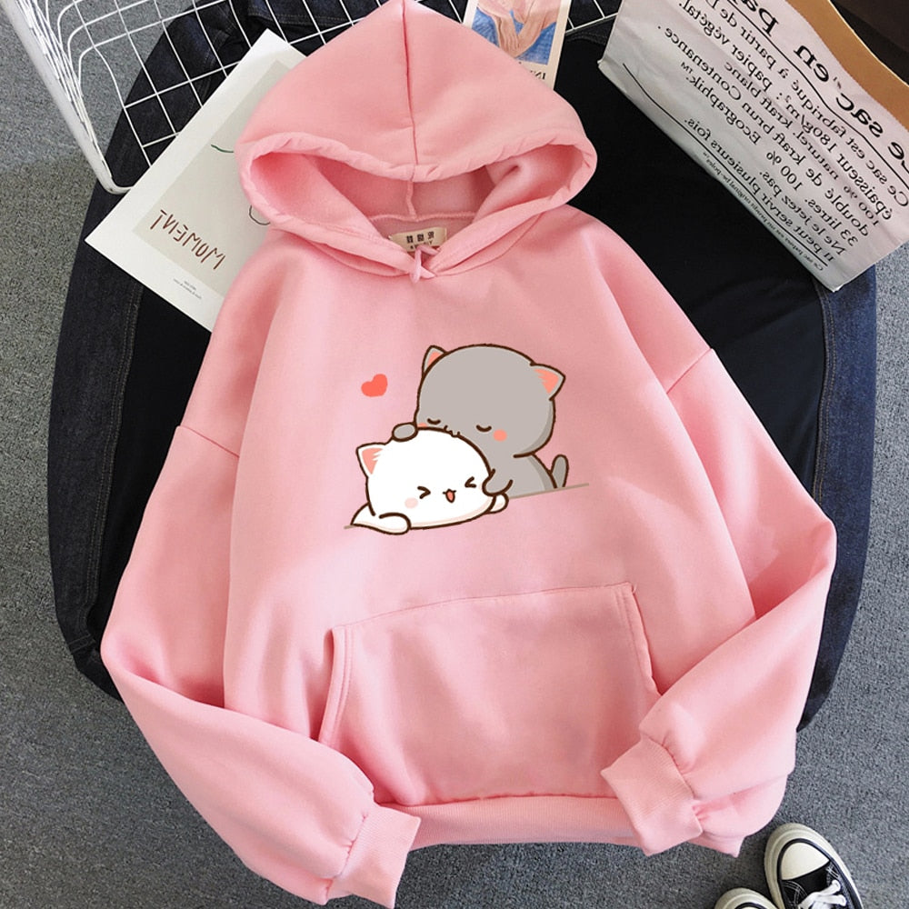 Mochi Mochi Peach Cat Hoodie - Pink, XL