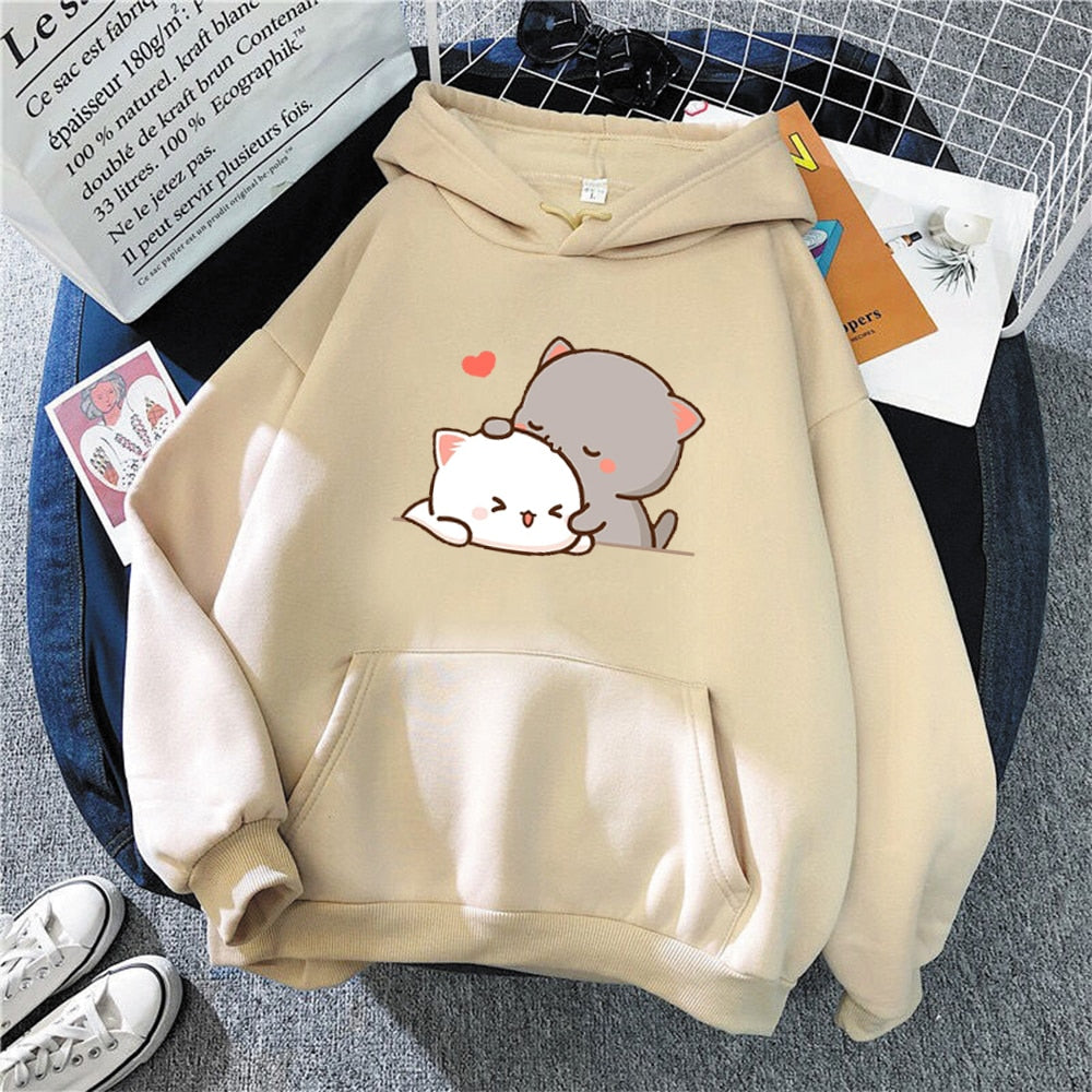 Mochi Mochi Peach Cat Hoodie - Sand, XXXL