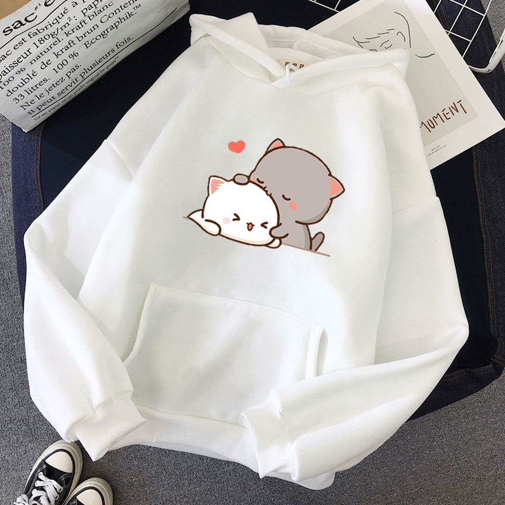 Mochi Mochi Peach Cat Hoodie - White, XXXL
