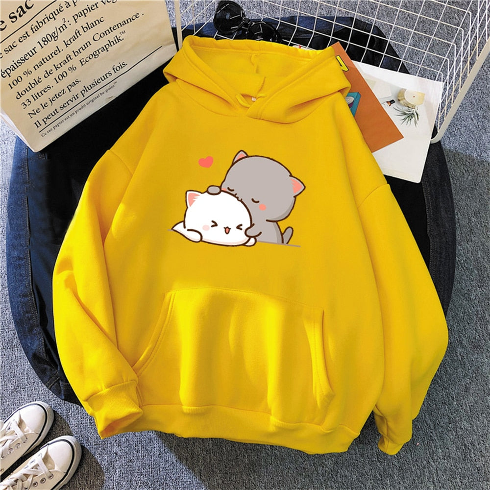 Mochi Mochi Peach Cat Hoodie - Yellow, XL