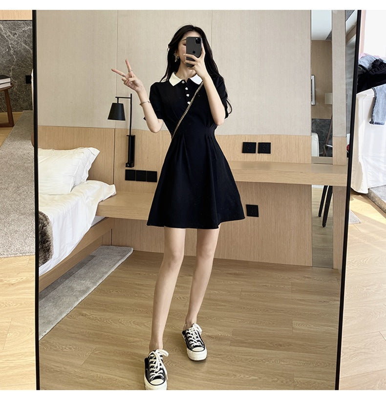 Sweet Turn-down Collar Patchwork Korean Dress