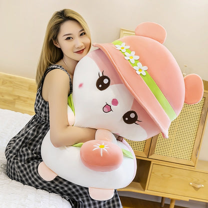 woman hugging a pink Kawaii Hamster Stuffed Animal