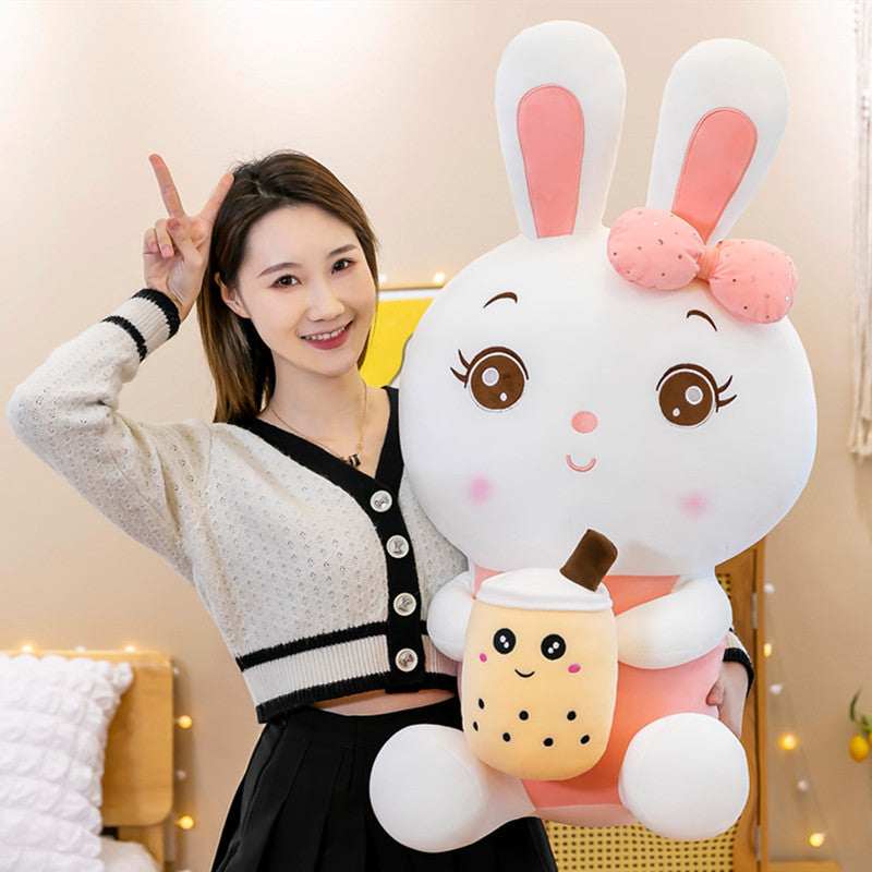 cute Bunny Holding Boba Plush