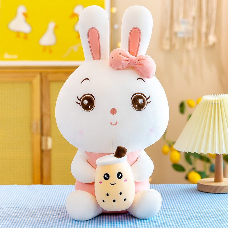 cute Bunny Holding Boba Plush