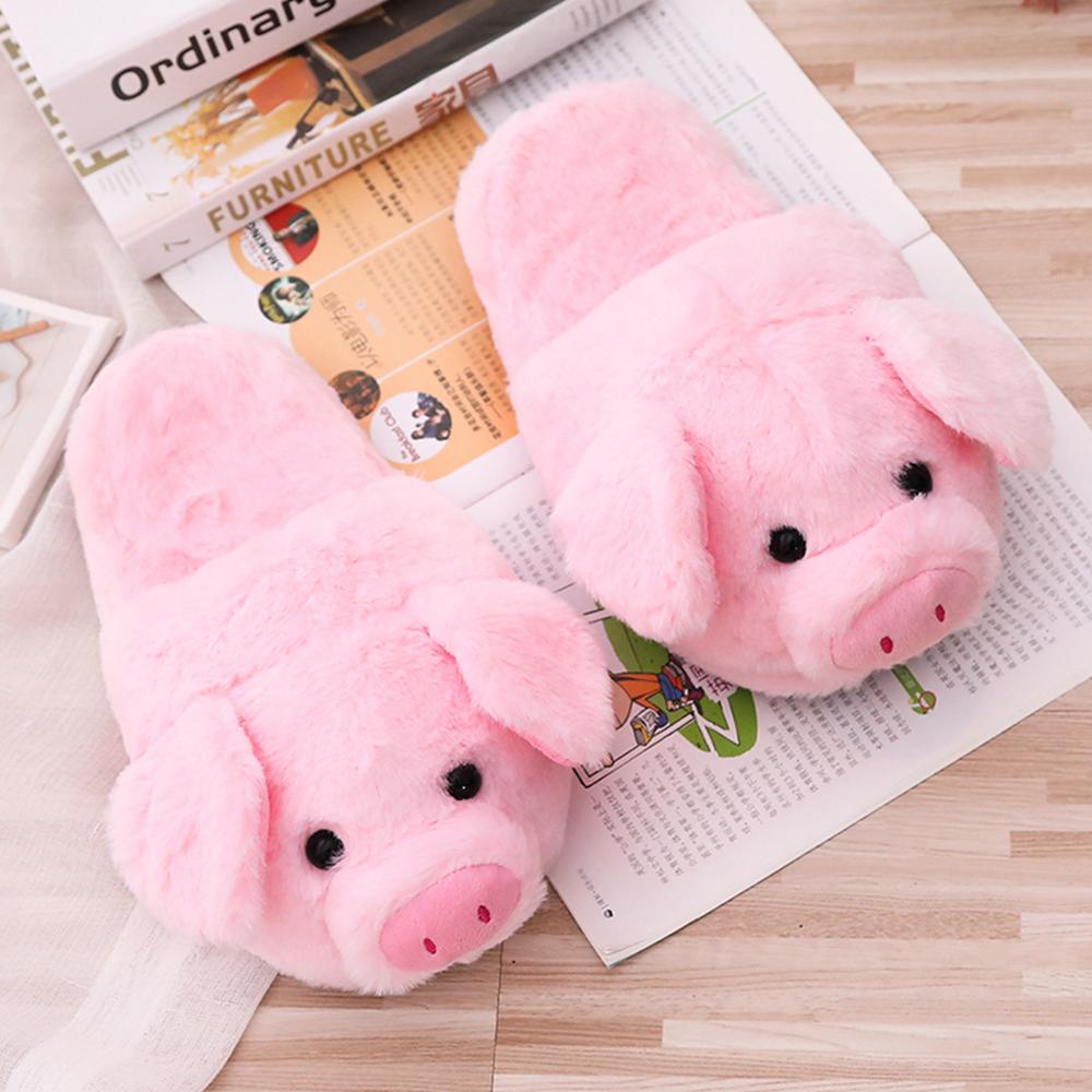 Cute Pig Plush Slippers - Pink, 8.5
